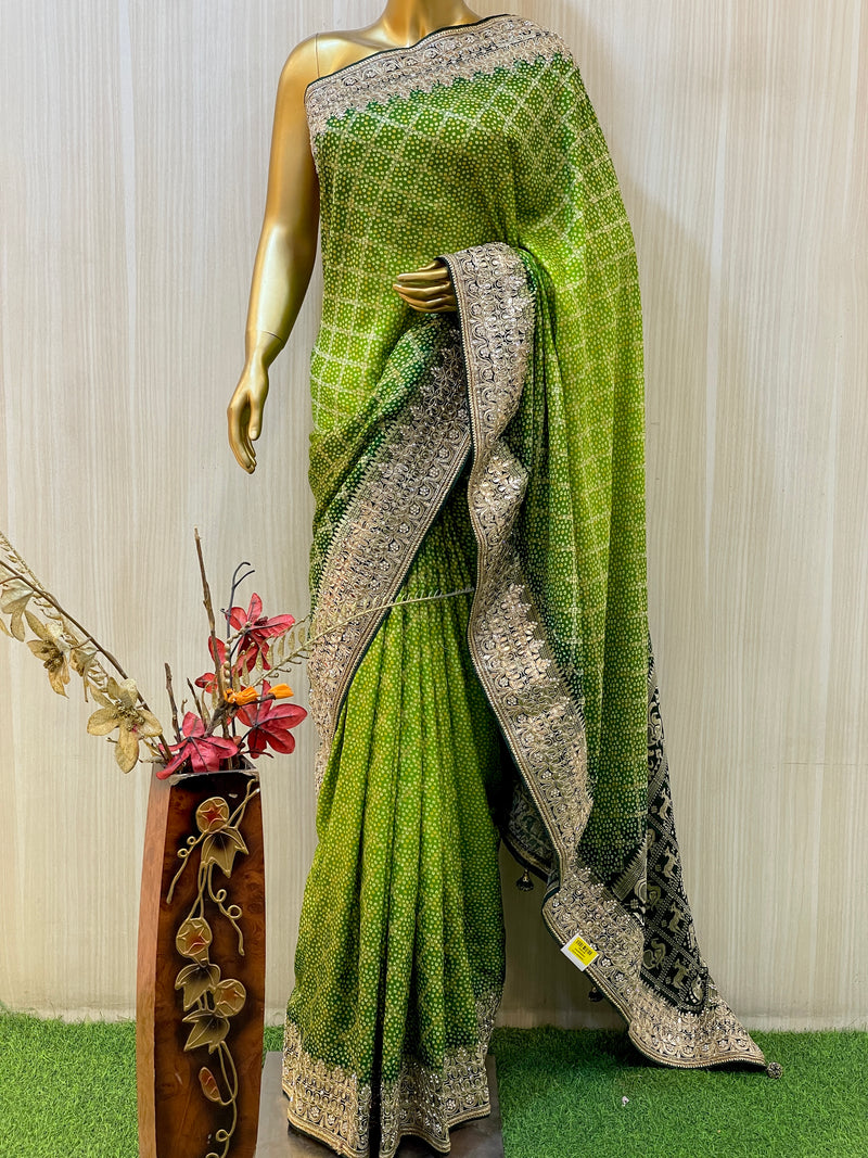 Rishika Green Bandhani Saree