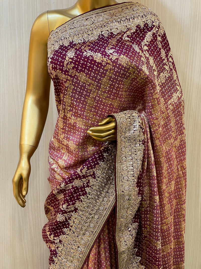 Rishika Brown Bandhani Saree