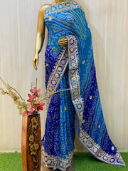 Reeva Blue Bandhani Saree