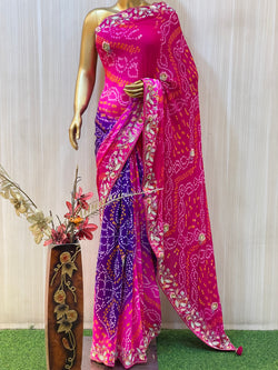 Reeva Pink Bandhani Saree