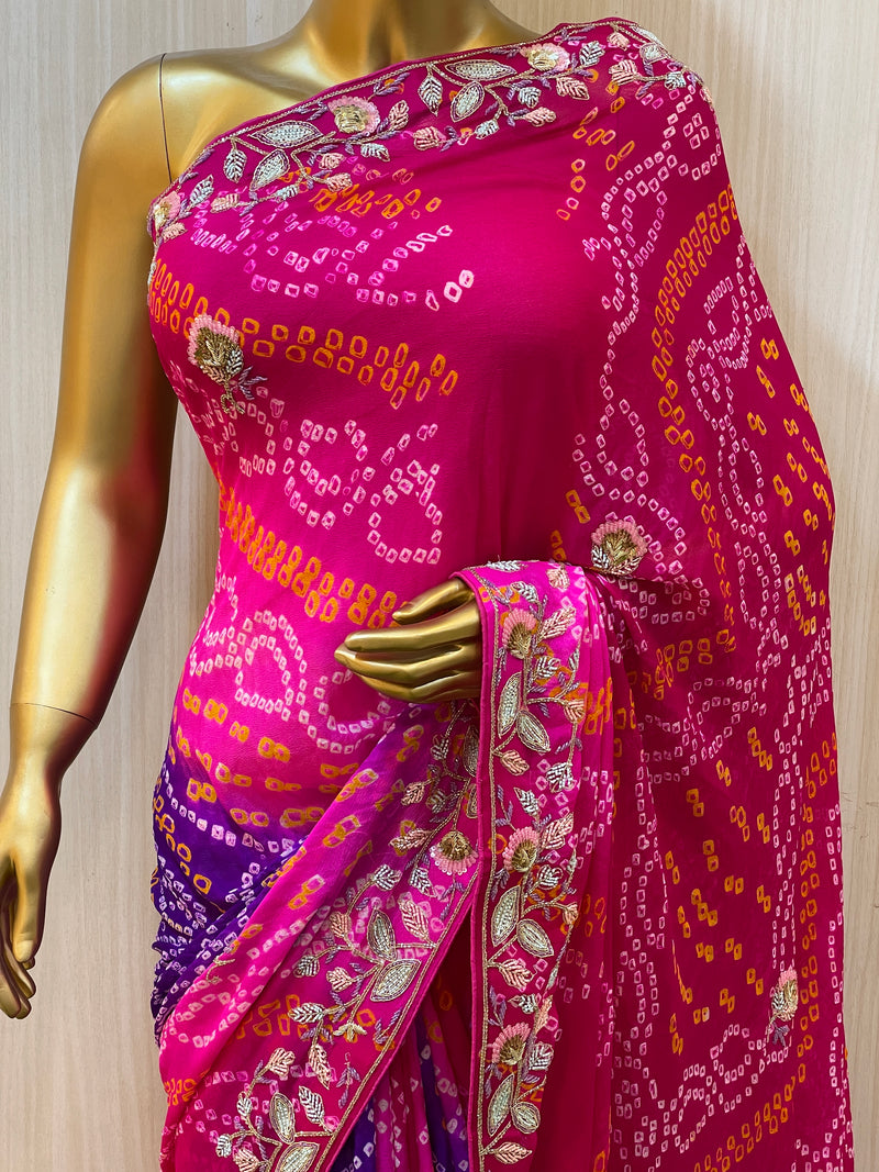 Reeva Pink Bandhani Saree