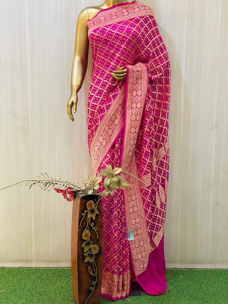 Rakshita Khadi Geogette Bandhani Saree
