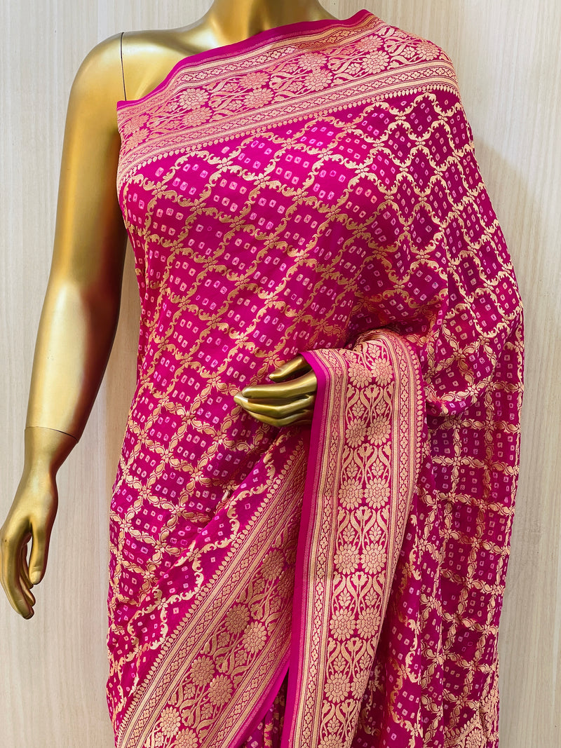Rakshita Khadi Geogette Bandhani Saree