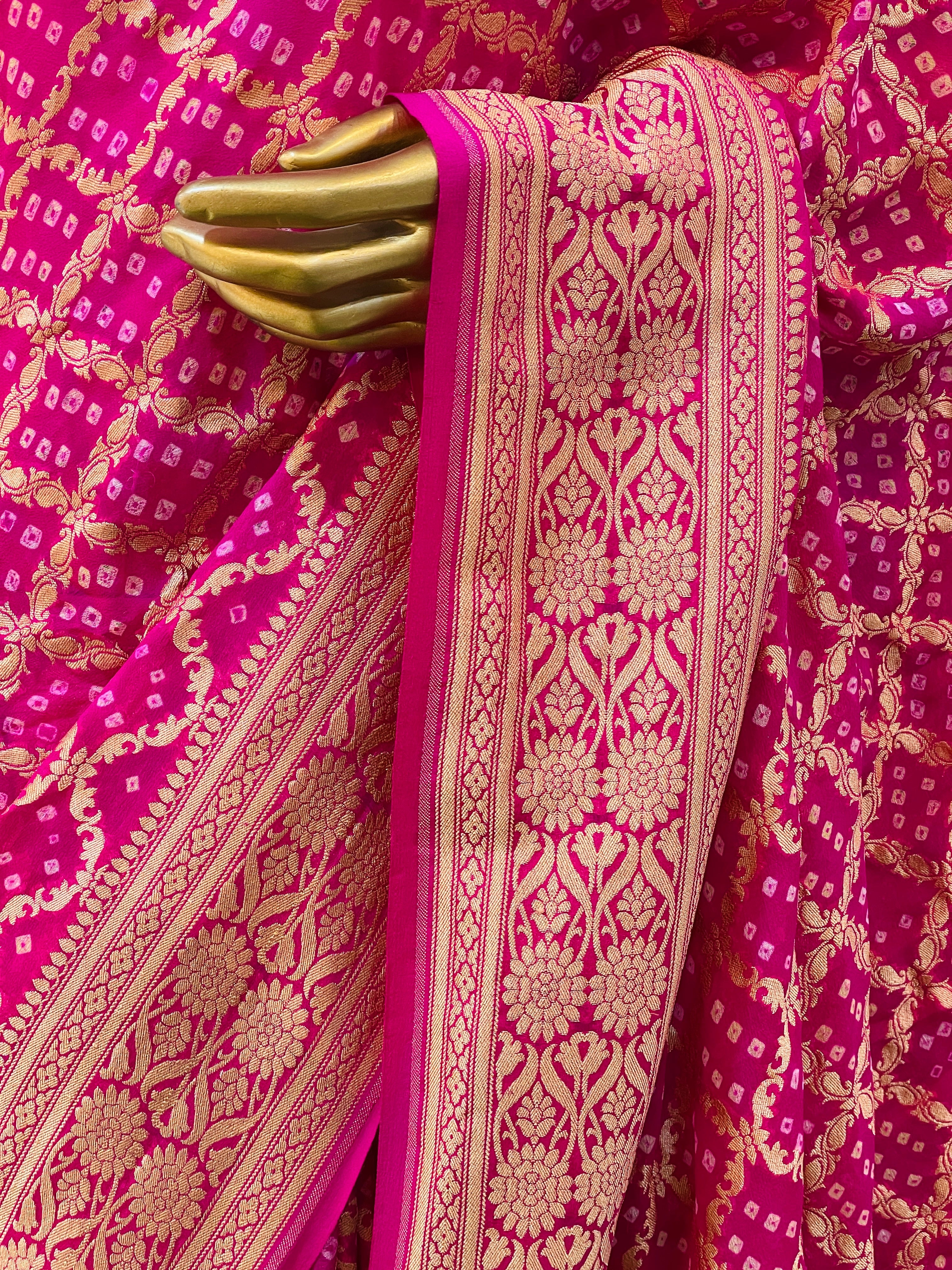 Rakshita Khadi Geogette Bandhani Saree