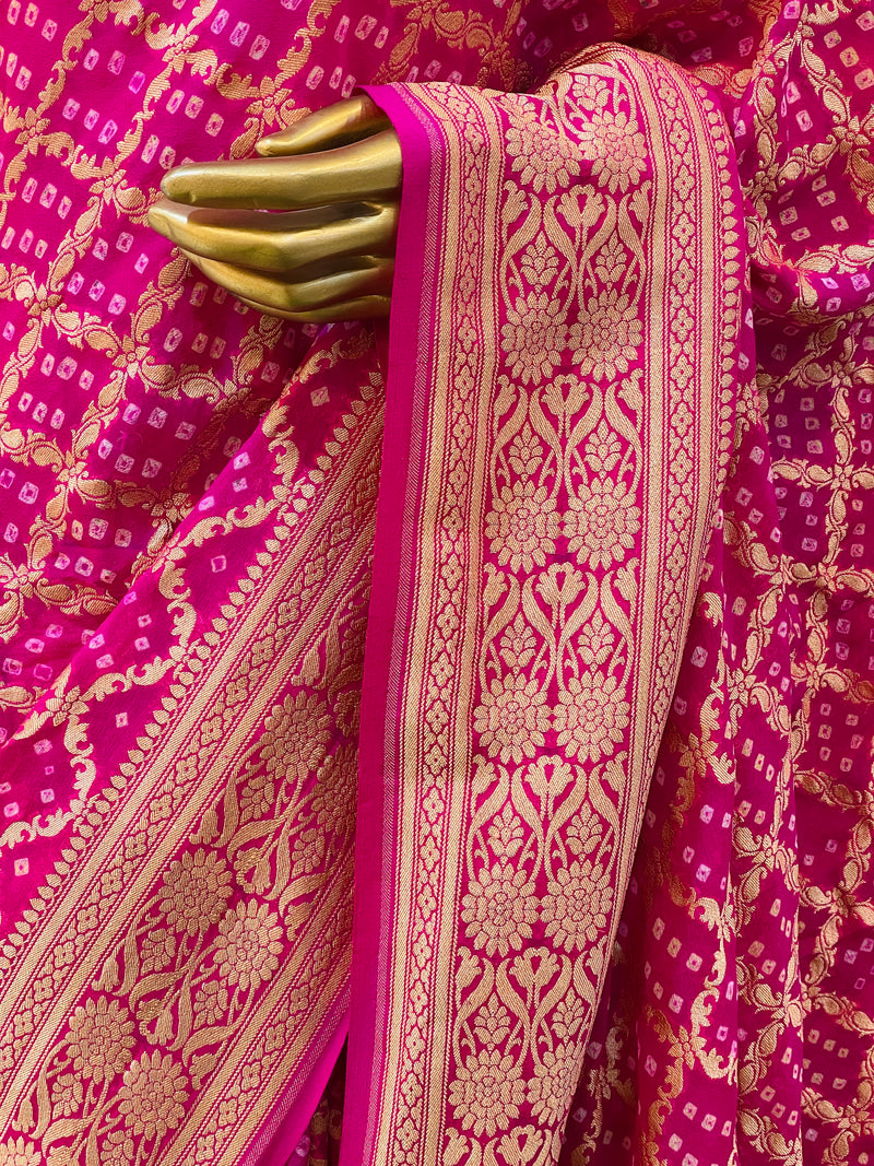 Rakshita Khadi Geogette Bandhani Saree