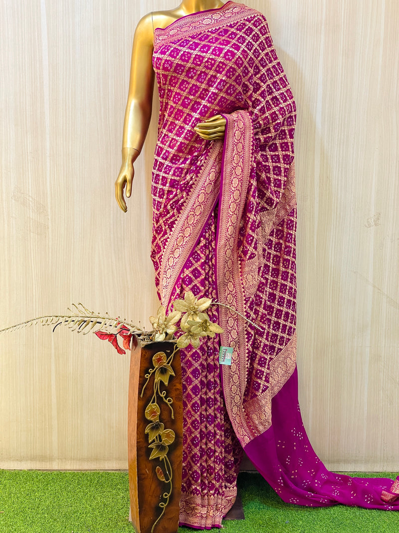 Rakshita  Purple Khadi Geogette Bandhani Saree