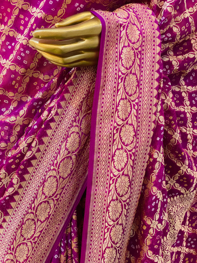 Rakshita  Purple Khadi Geogette Bandhani Saree