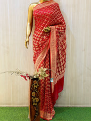 Rakshita Red Khadi Georgette Bandhani Saree