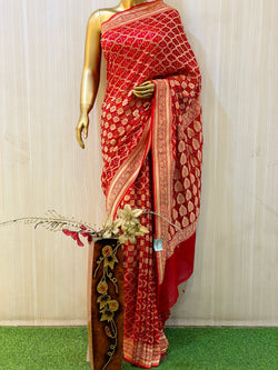 Rakshita Red Khadi Geogette Bandhani Saree