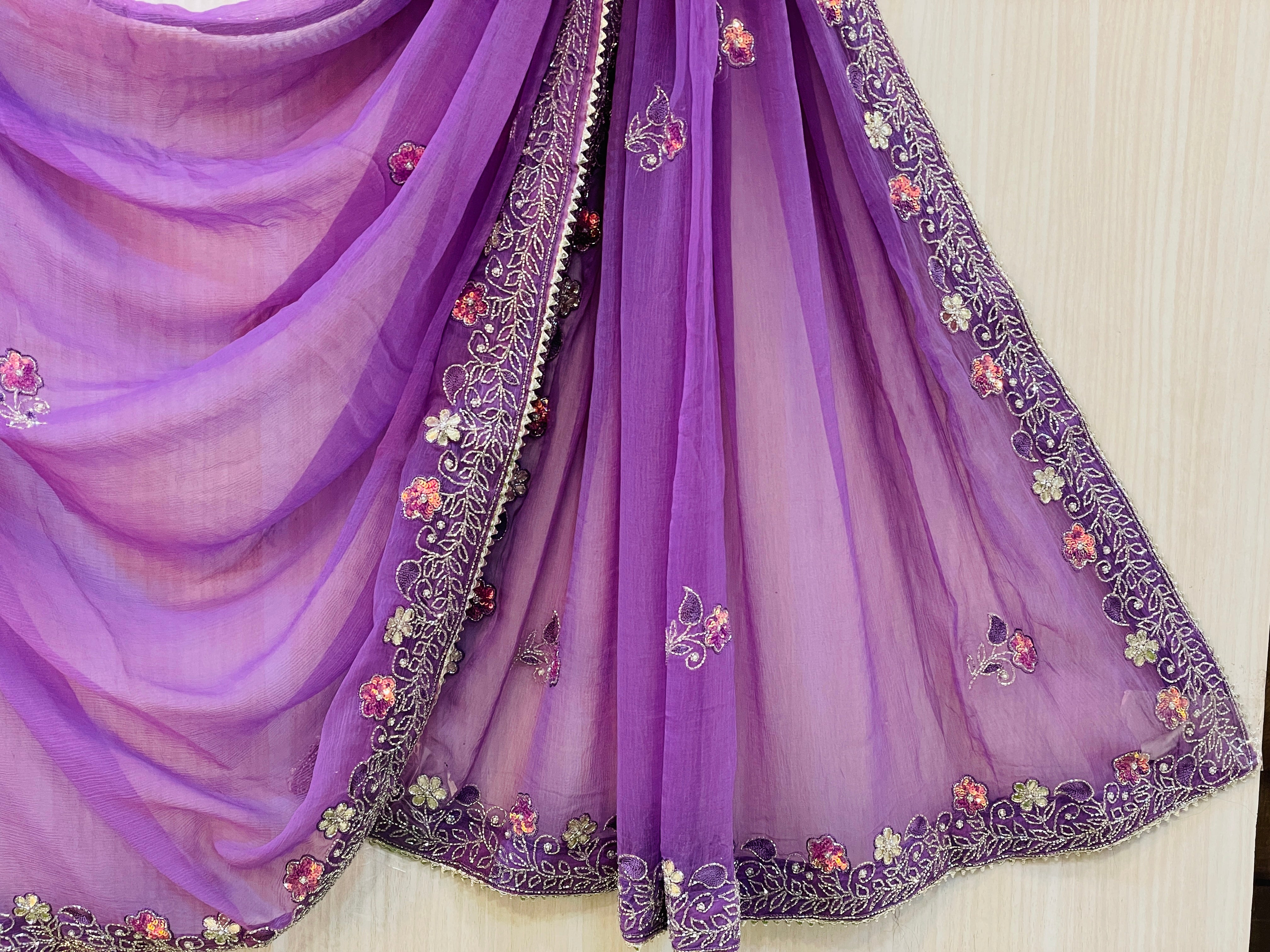 Ritika Purple Chiffon Saree