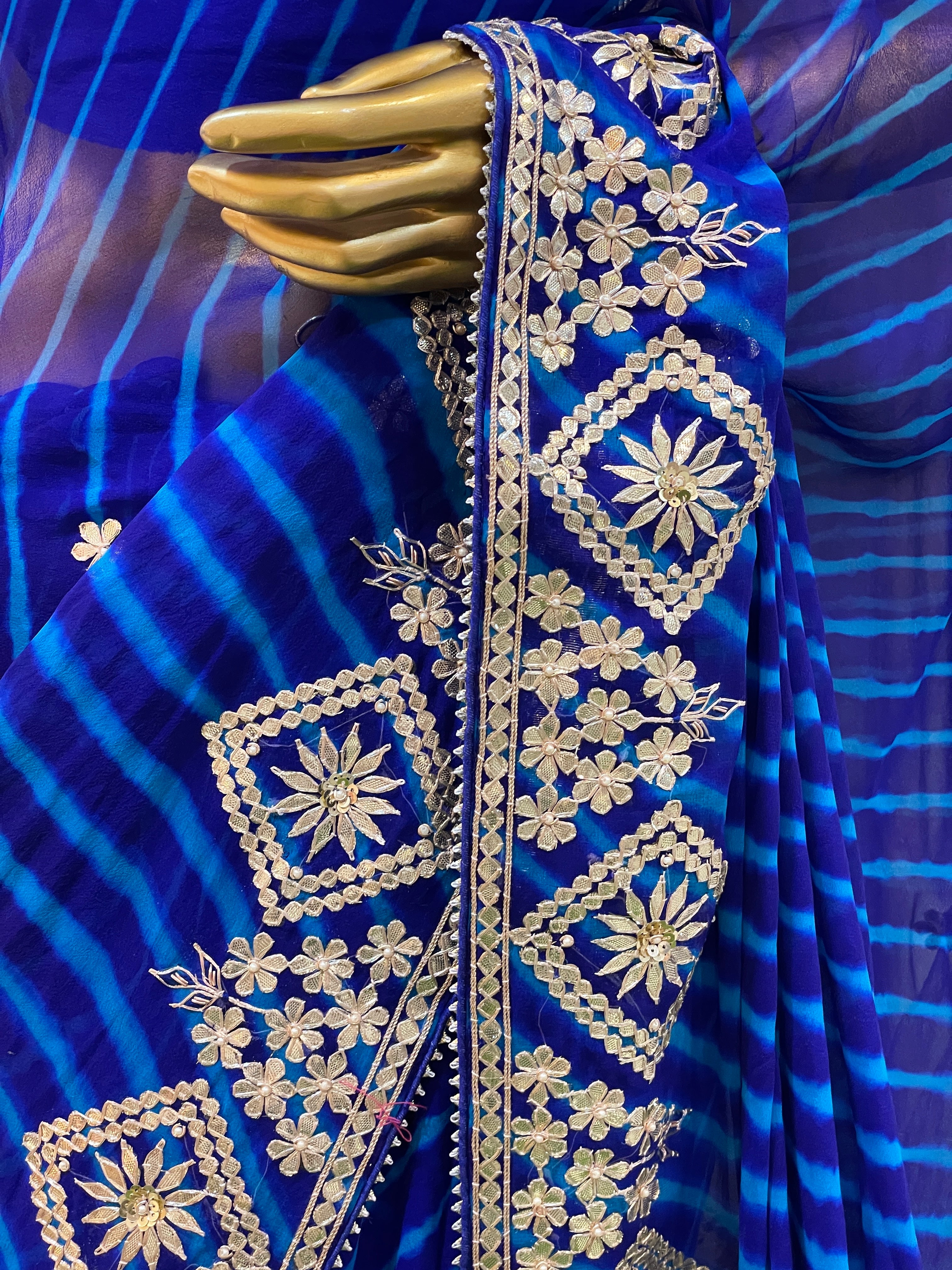 Radhika Blue Leheriya Saree