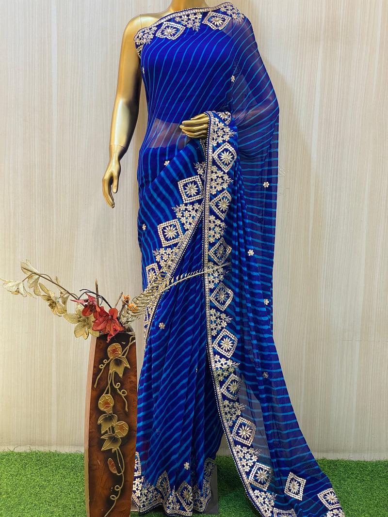 Radhika Blue Leheriya Saree