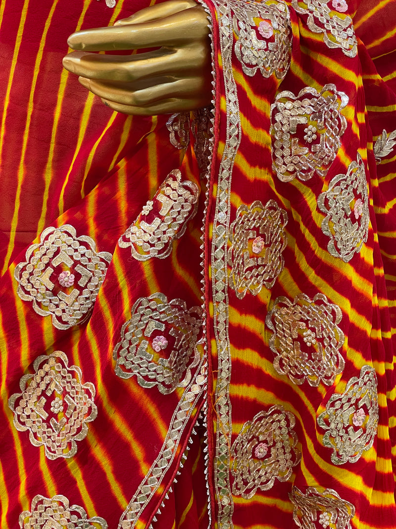 Mothra Red Leheriya Saree