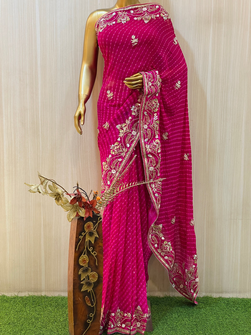 Fashion Designer Georgette Leheriya Border Traditional Rajasthani Jaipur  Saree | eBay