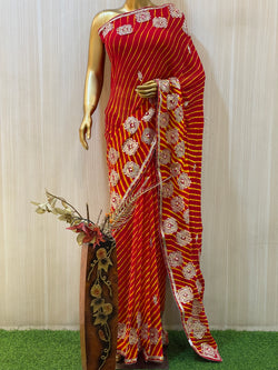 Mothra Red Leheriya Saree