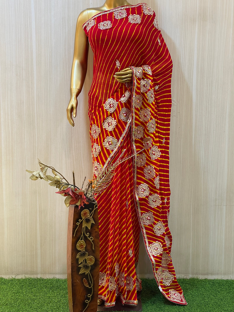 Mothra Red Leheriya Saree