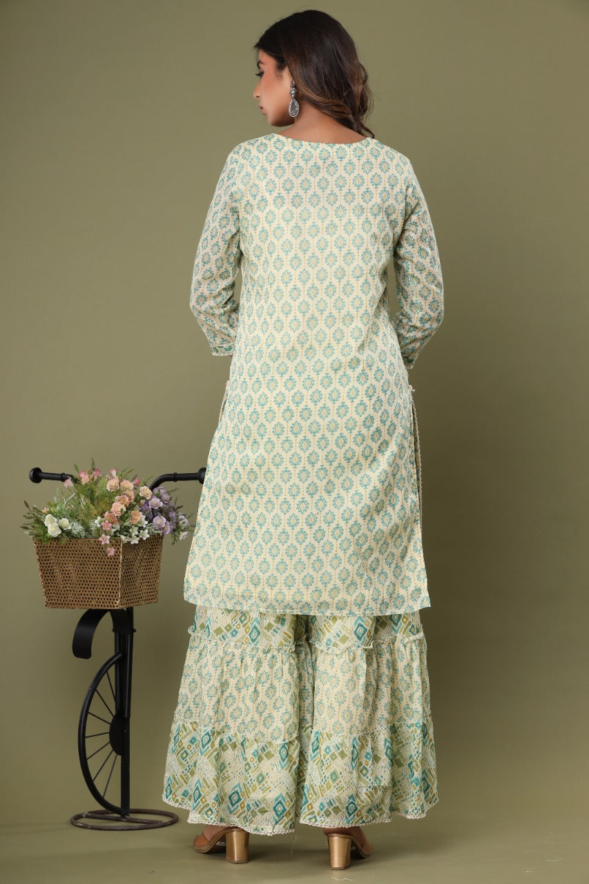 Green Muslin Silk Sharara Set