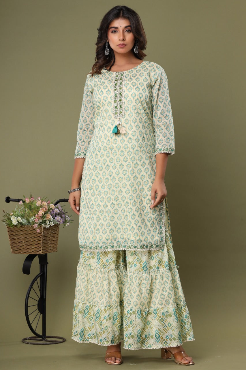 Green Muslin Silk Sharara Set