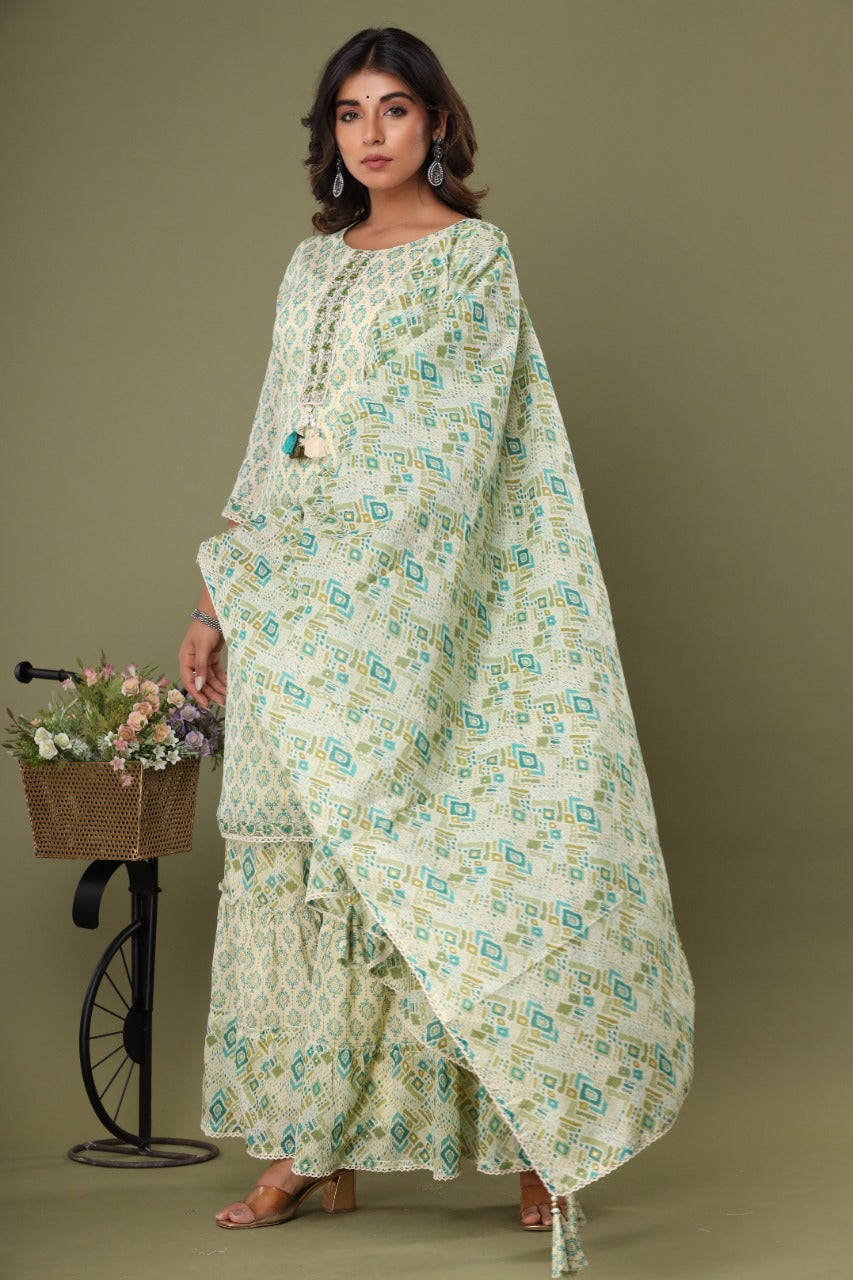 Green Muslin Silk Sharara Set