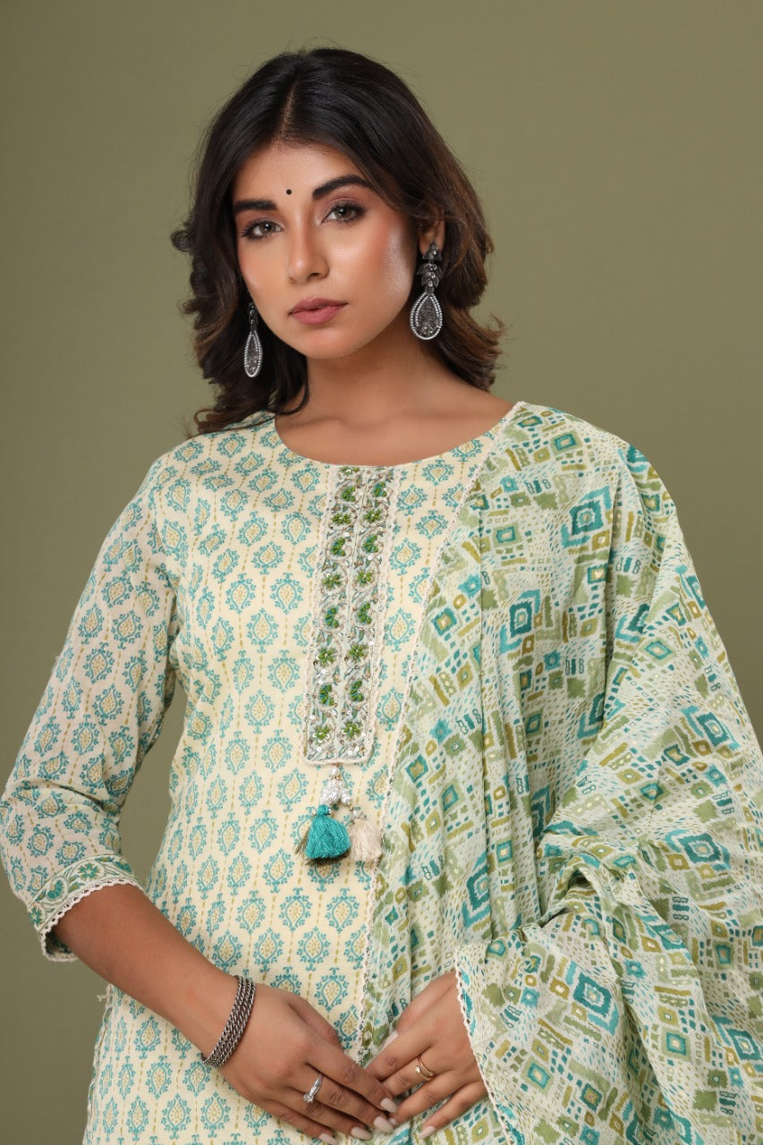 Green Muslin Silk Sharara Set