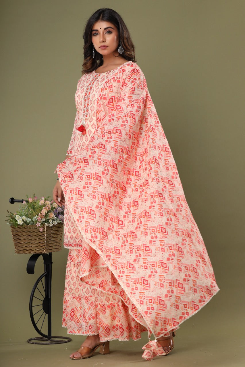 Pink Muslin Silk Sharara Set