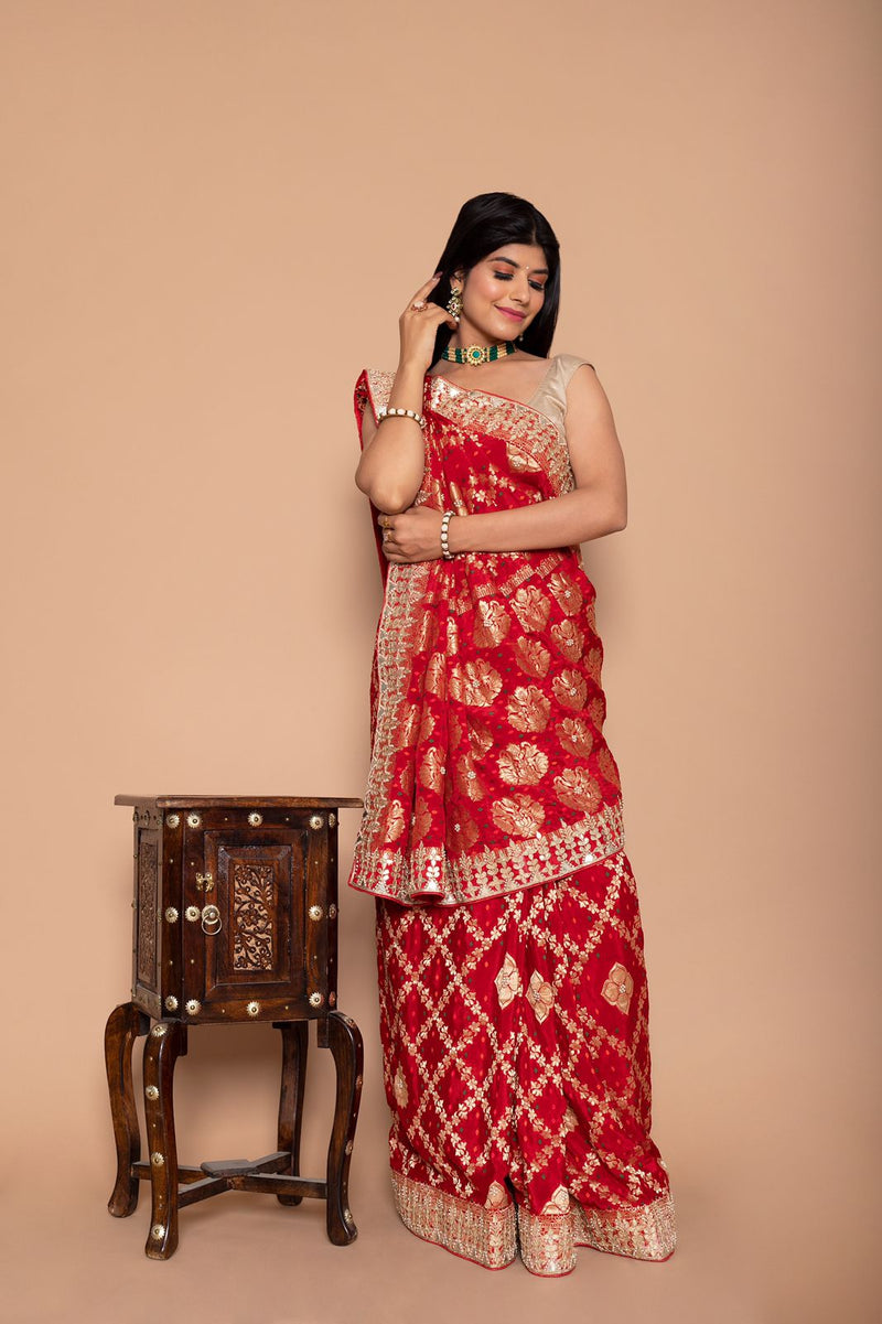 Anuza Red Banarasi Saree