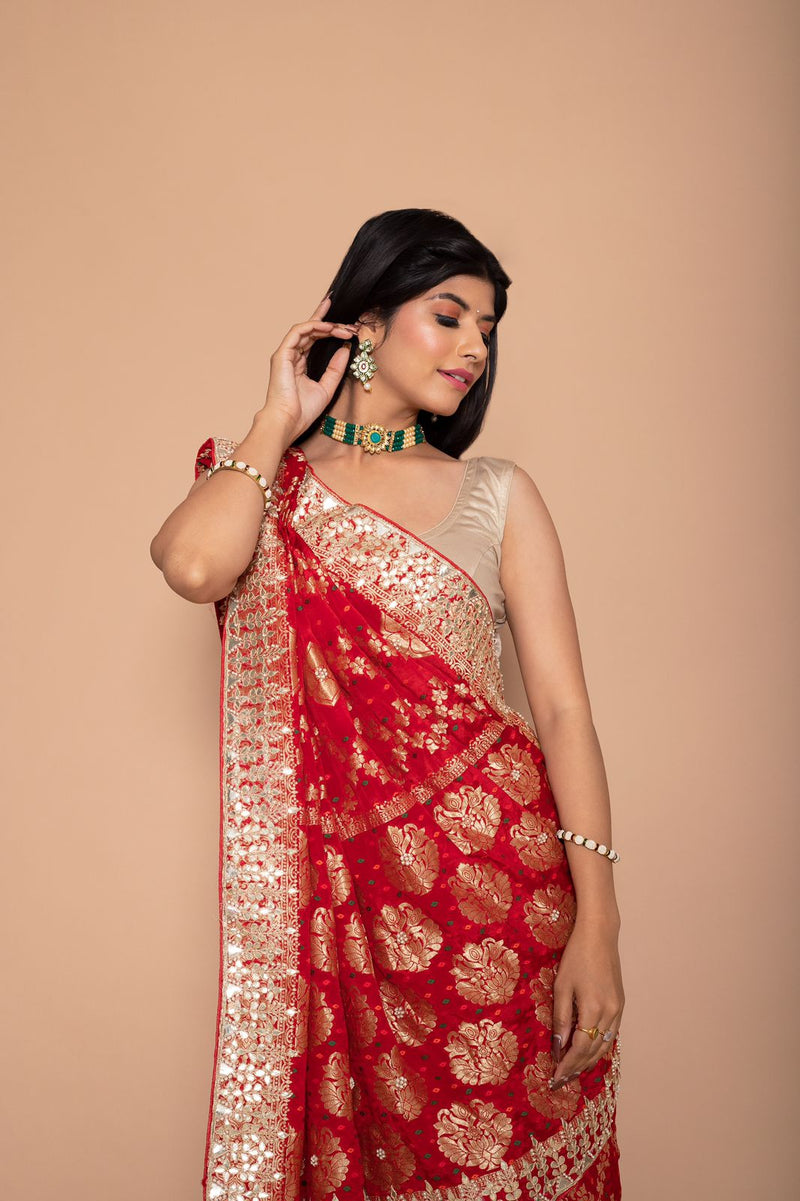 Anuza Red Banarasi Saree
