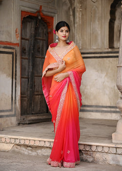 Orange Multishaded Beauty Pageant Chiffon Saree