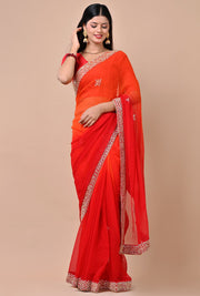 Meeta Red and Orange Chiffon Saree