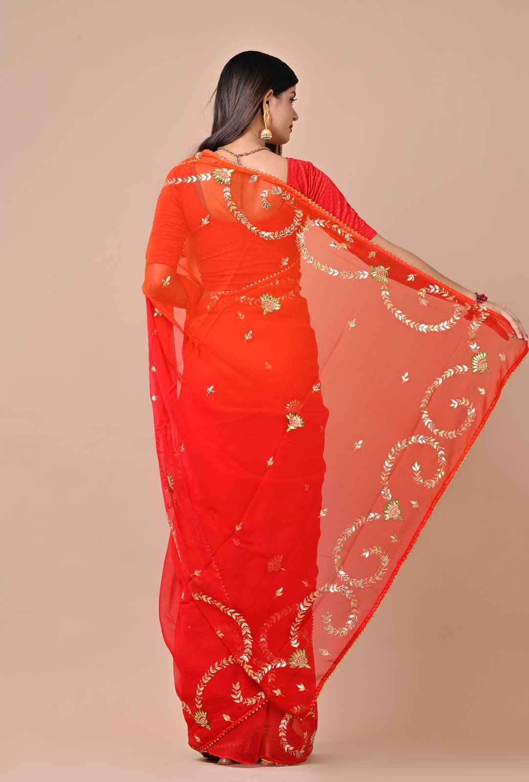 Fazluna Orange Chiffon Saree