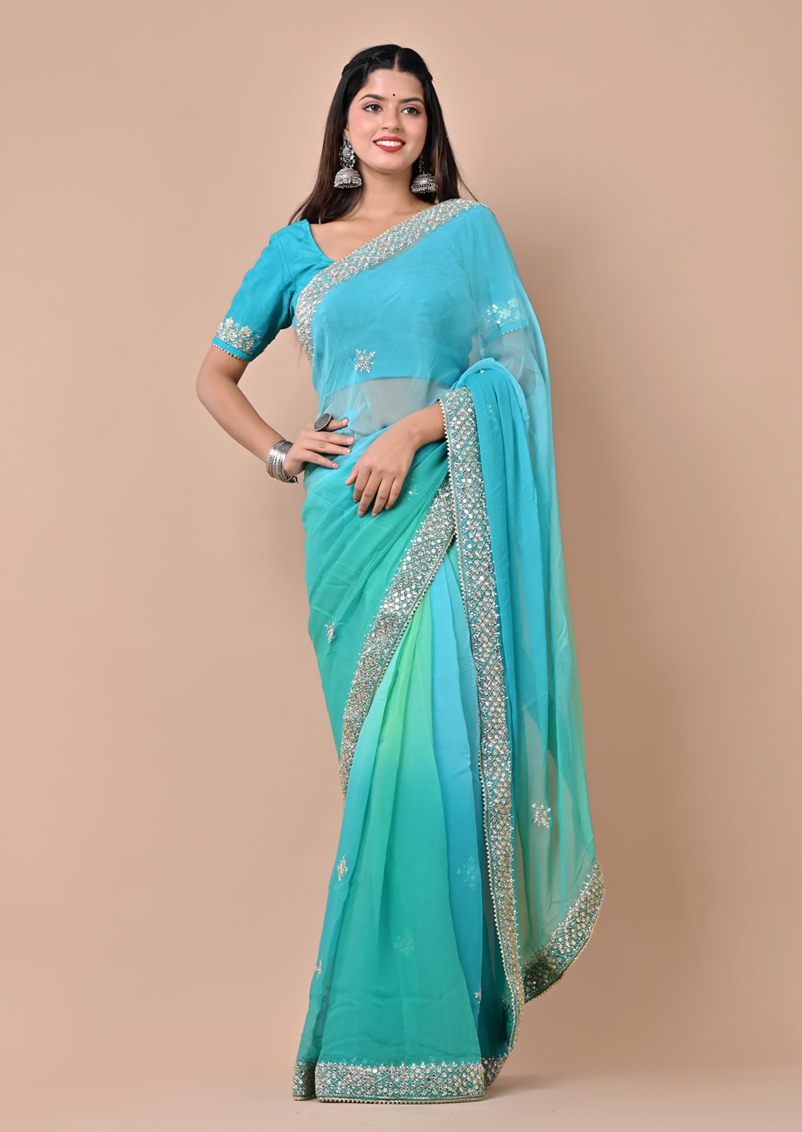 Blue Multishaded Chiffon Saree