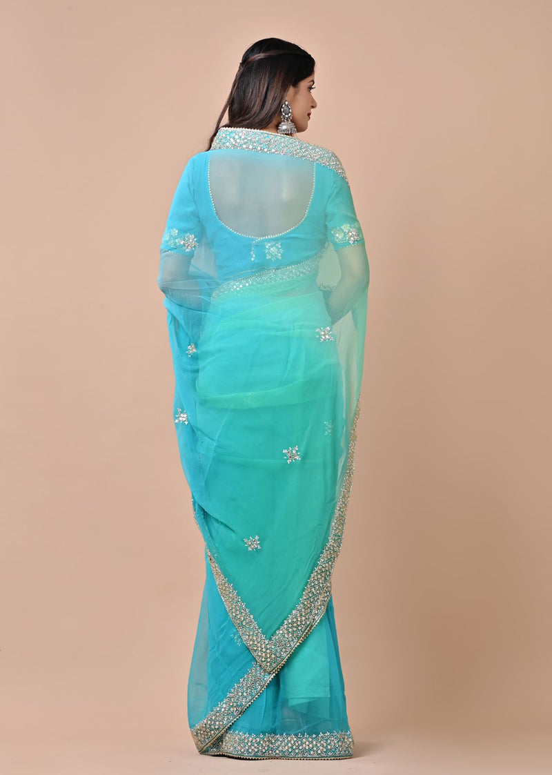 Blue Multishaded Beauty Pageant Chiffon Saree