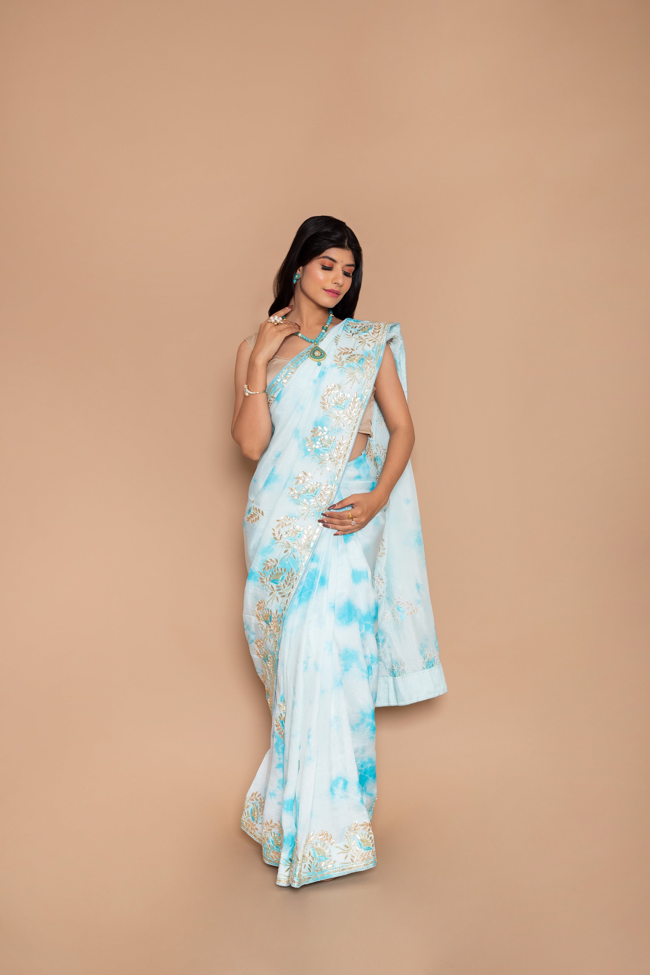 Daisy Blue Shibori Saree