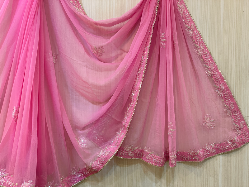 Soft Pink Chiffon Saree