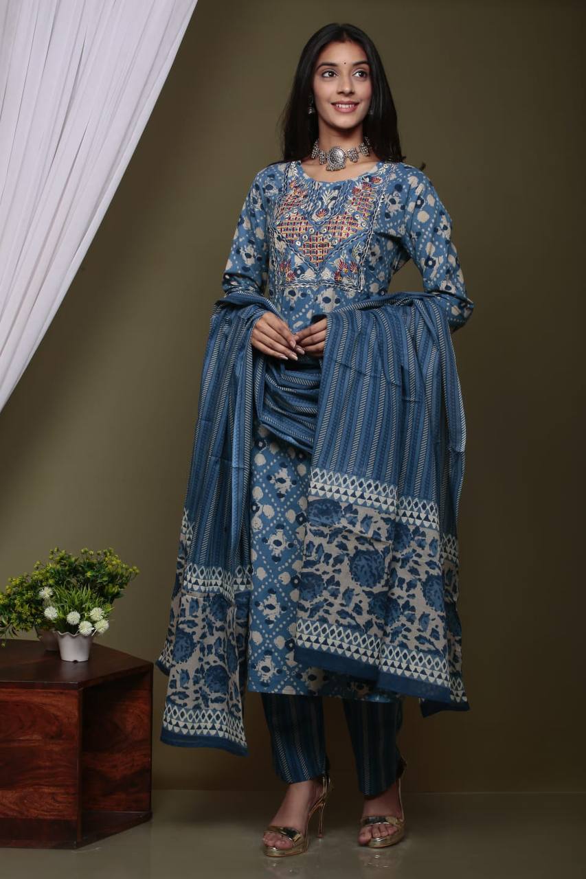 Blue Cotton Kurta Set