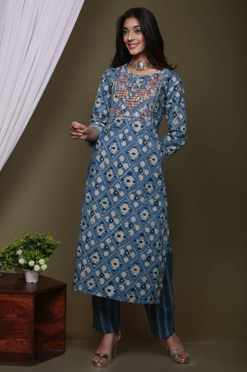 Blue Cotton Kurta Set